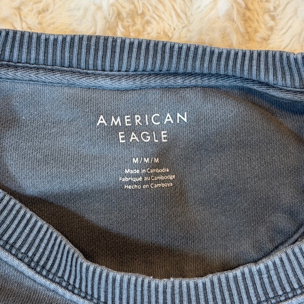 American Eagle Faded Charcoal Grey Crewneck Sweatshirt Medium Relaxed Pullover - Picture 3 of 8